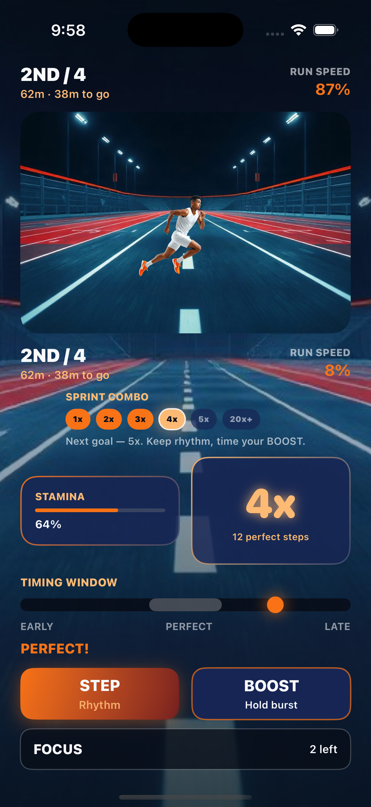 Race HUD with multiplier and stamina